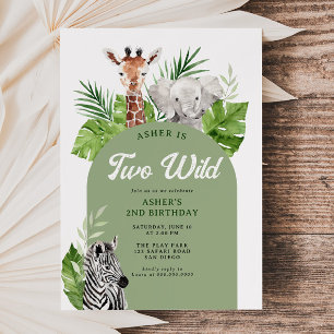 Two Wild Safari Animals 2nd Birthday Invitation Einladung