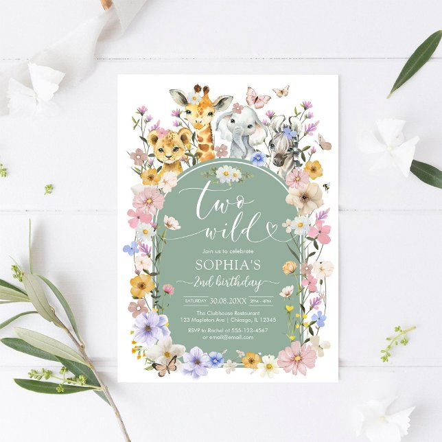 Two Wild Wildflower Animal 2nd Birthday Invitation (Créateur téléchargé)