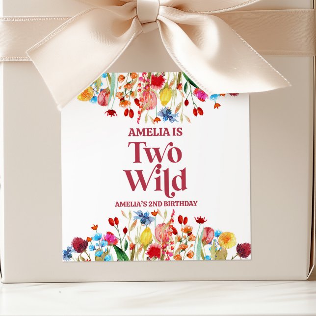 Two Wild Wildflower Second 2nd Birthday Party Quadratischer Aufkleber (Von Creator hochgeladen)