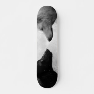 Two wolves facing each other skateboard