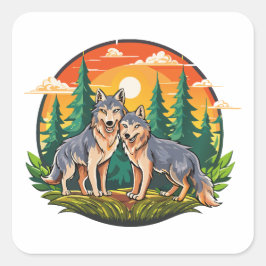 Two wolves quadratischer aufkleber