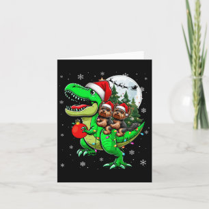 Two Xmas Yorkshire Terriers Riding T-rex Rentier Karte