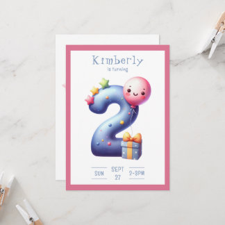 Two Years Old Simplistic Birthday Invitation Einladung