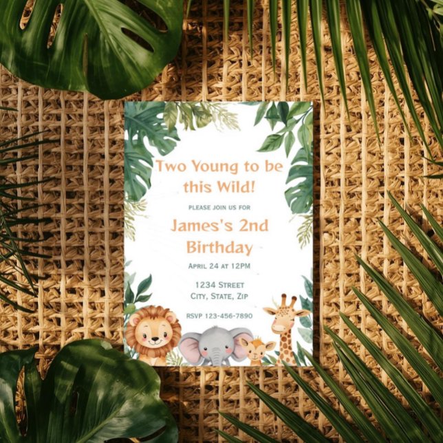 Two Young Safari Jungle Animals 2nd Birthday Einladung (Von Creator hochgeladen)
