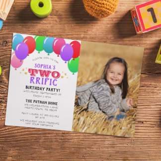 TWOrific 2. Geburtstag Ballon Lila Foto Einladung