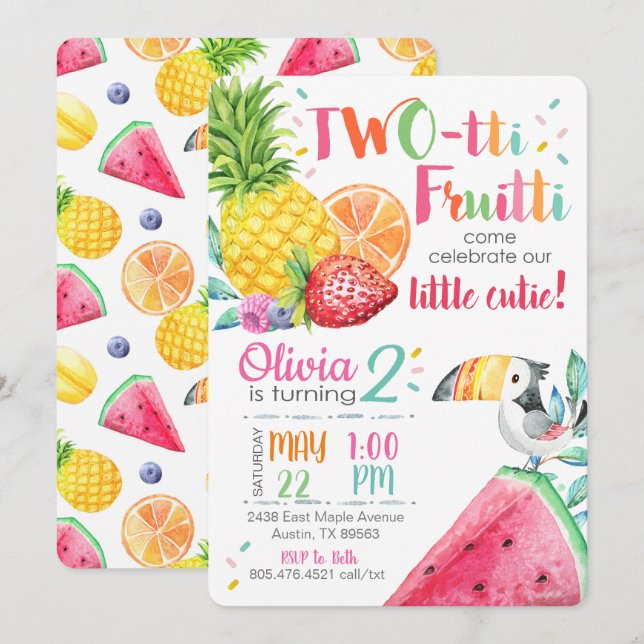 Twotti Fruitt Birthday Einladung (Vorne/Hinten)
