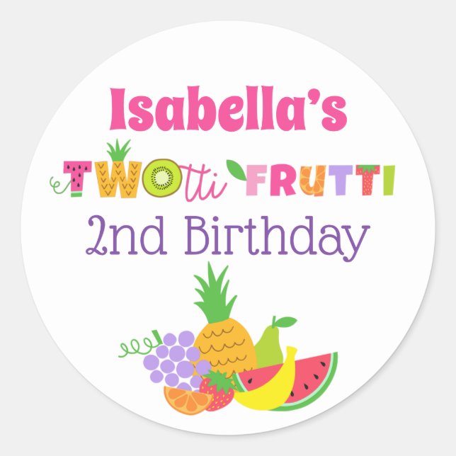 TWOtti Frutti 2. Geburtstag Gastgeschenk Stickers (Vorderseite)