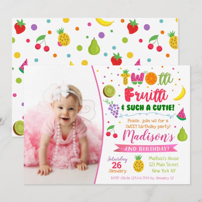 Twotti frutti 2ème anniversaire invitation (Devant / Derrière)