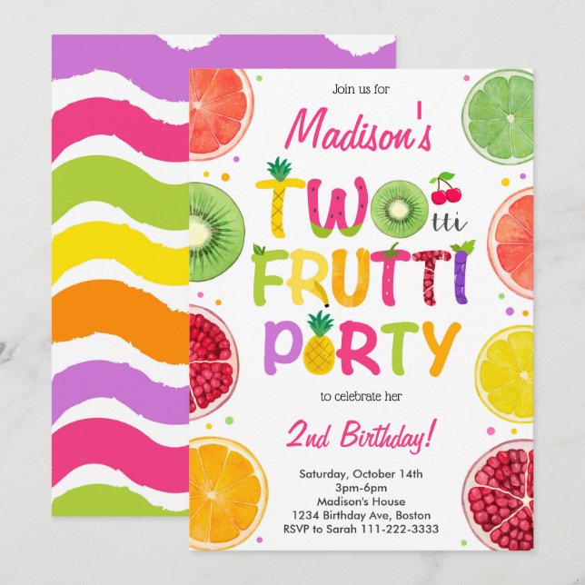 Twotti Frutti Birthday Einladung (Vorne/Hinten)