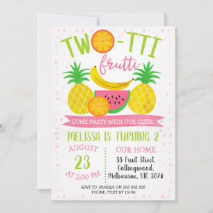 Twotti Frutti coloré 2e Invitation anniversaire