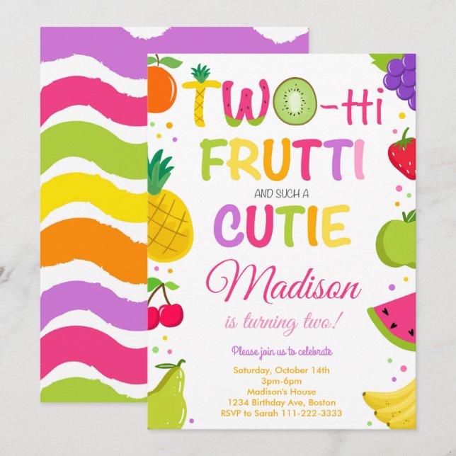 Twotti Frutti Cutie 2e Invitation anniversaire (Devant / Derrière)
