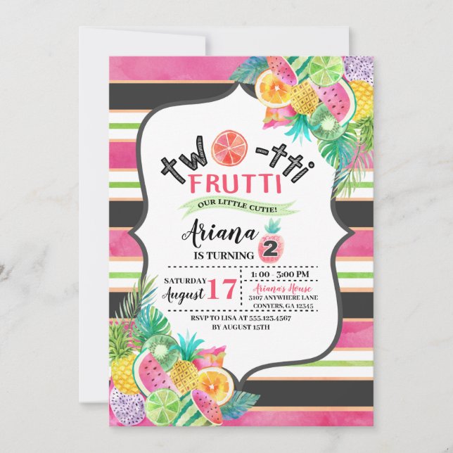 Twotti Frutti Kindergeburtstag Einladung (Vorderseite)