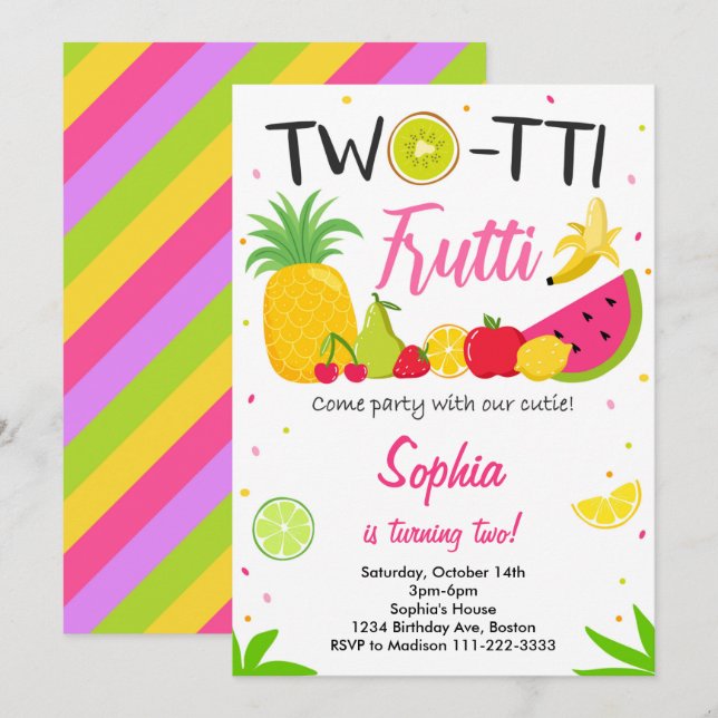 Twotti Frutti Party Été 2e anniversaire Invitation (Devant / Derrière)