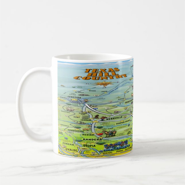 TX Hill Country Cartoon Karte Kaffee Tasse (Links)