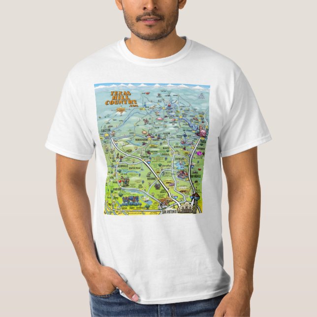 TX Hügel-Land-Cartoon-Karte T-Shirt (Vorderseite)