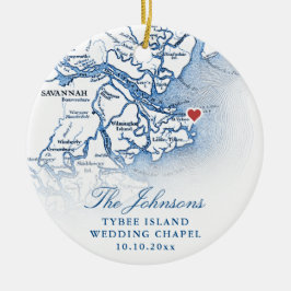 Tybee Island GA Map Hochzeitliches Foto Weihnachte Keramik Ornament