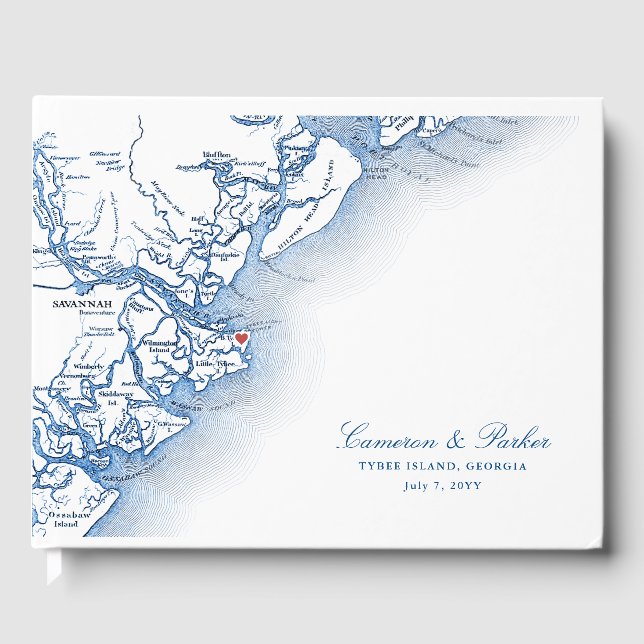 Tybee Island Georgia Karte Elegant Wedding Gästebuch (Vorderseite)