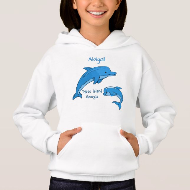 Tybee Island Georgia Niedlich Playful Blue Delphin Hoodie (Vorderseite)