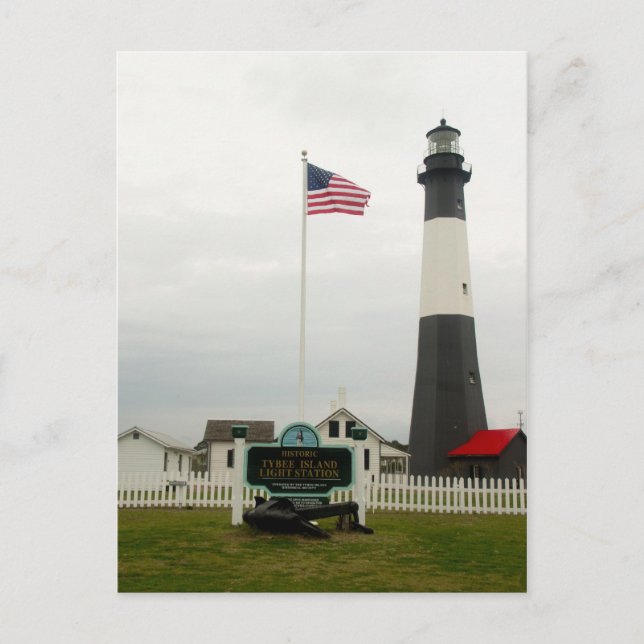 Tybee Island Lighthouse Georgia American Flag Postkarte (Vorderseite)