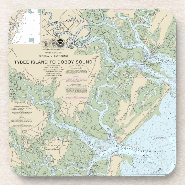 Tybee Island to Doboy Sound Nautical Chart 11509 Getränkeuntersetzer (Vorderseite)