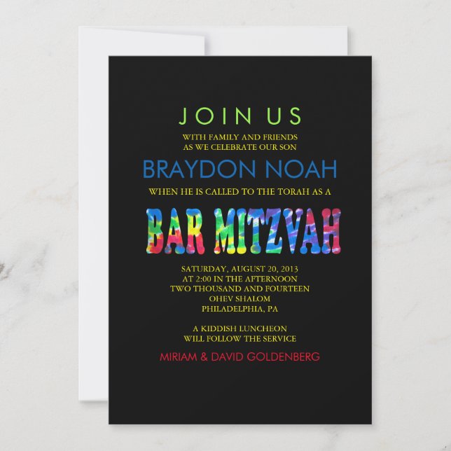TYE DYE Bar Mitzvah Einladung (Vorderseite)