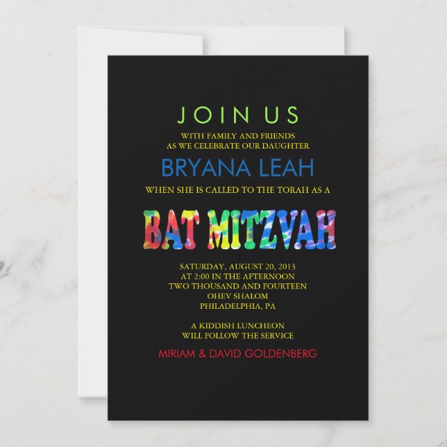 TYE DYE Bat Mitzvah Einladung (Vorderseite)