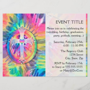 Tye Dye Kreuz mit Herz im Zentrum Einladung