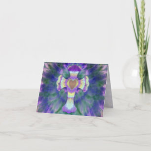 Tye Dye Kreuz mit Herzzentrum in Lila, blau Karte