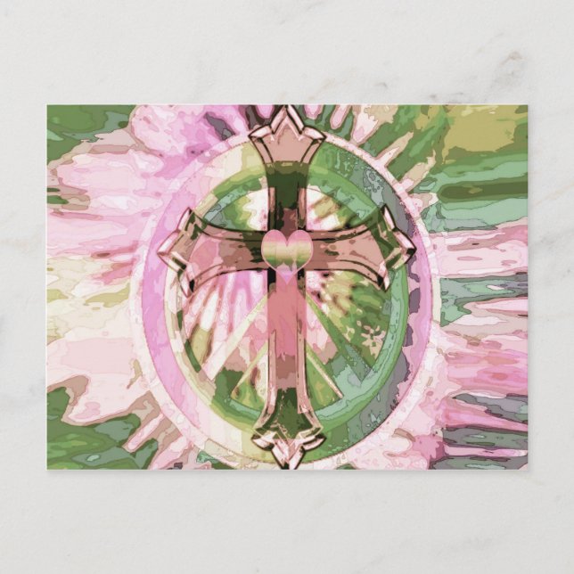 Tye färben Regenbogenkreuz mit Herz von Amelia Car Postkarte (Vorderseite)