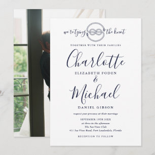 Tying Knot Navy Blau Schrift Foto Nautische Hochze Einladung