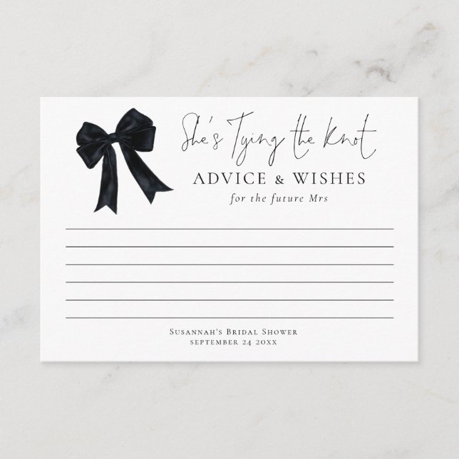 Tying The Knot Black Bow Bridal Shower Advice Karte (Vorderseite)