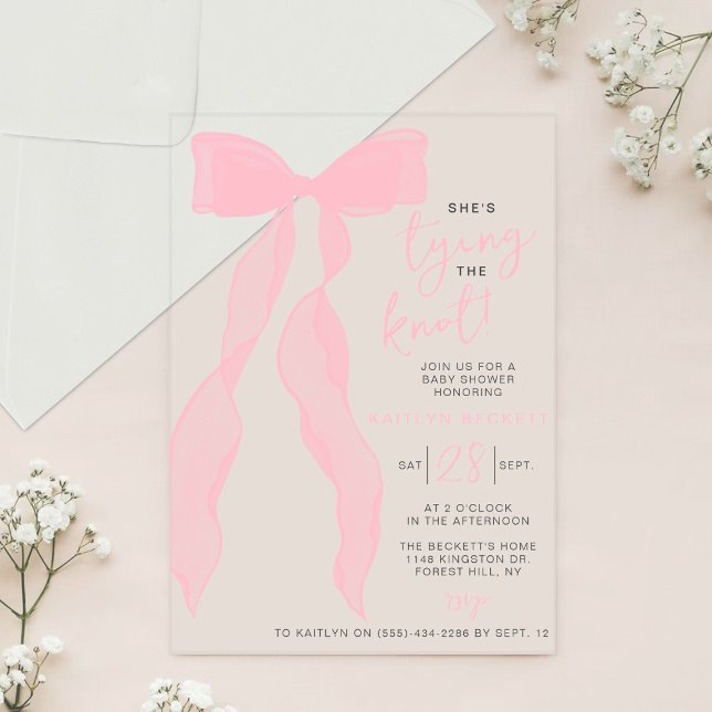 Tying The Knot Elegant Pink Bow Bridal Shower Acryleinladungen (Von Creator hochgeladen)