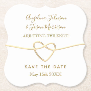 Tying The Knot Gold & Weiß Hochzeit Save The Date Untersetzer