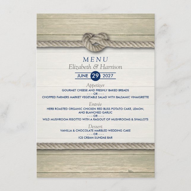 Tying The Knot Rustic Beach Menu Mariage (Devant)