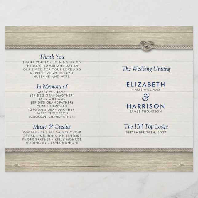 Tying The Knot Rustic Beach Wedding Programme (Devant)