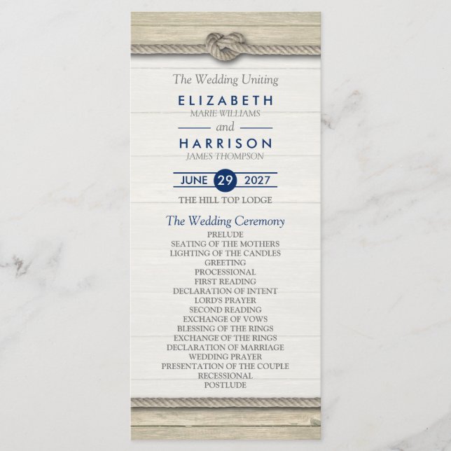 Tying The Knot Rustic Beach Wedding Programme (Devant)