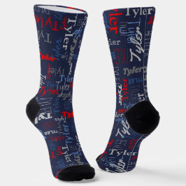 Tyler personalisierter Name Rot Grau Socken