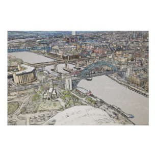 Tyne Bridge Newcastle Skyline Skizze Kunst Poster