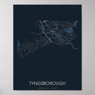 Tyngsborough Massachusetts Poster de carte des rue