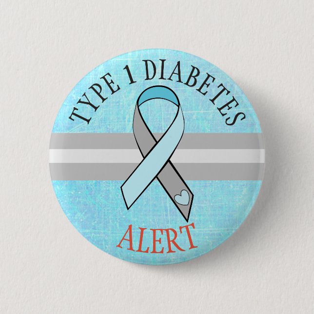 Typ 1 Diabetes Alert Blue Graue Taste Button (Vorderseite)