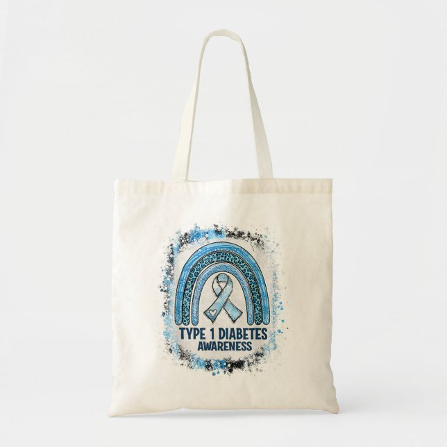 Typ 1 Diabetes Awareness Mont gebleicht Rainbow B Tragetasche (Vorne)