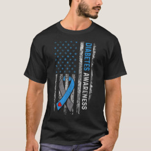 Typ 1 Diabetes-Bewusstsein Amerikaner Flaggen Blue T-Shirt