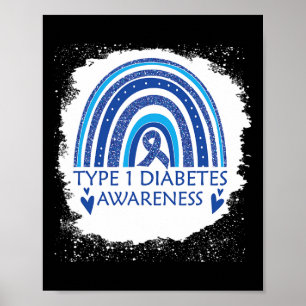 Typ 1 Diabetes Bewusstsein gebleicht Rainbow Blue Poster