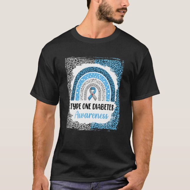 Typ 1 Diabetes Bewusstsein gebleicht Rainbow Leopa T-Shirt (Vorderseite)