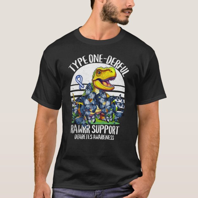 Typ-1-Diabetes-Bewusstsein T1D-Dino T-Shirt (Vorderseite)
