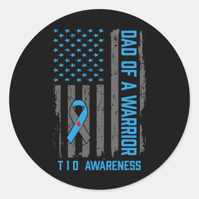 Typ 1 Diabetes-Bewusstsein T1D-Vater des Warriorty Runder Aufkleber (Vorderseite)