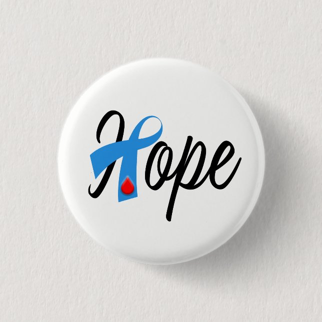 Typ 1 Diabetes Blue Ribbon Awareness HOPE Button (Vorderseite)
