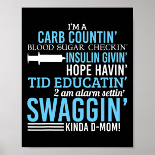 Typ 1 Diabetes Mama Fun T1D Diabetische Bewusstsei Poster