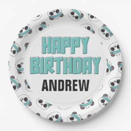 Typ Aquamarin und Black Panda Happy Geburtstag Par Pappteller