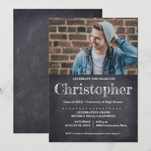 Typ Graduation Party Foto Chalkboard Einladung (Vorne/Hinten)